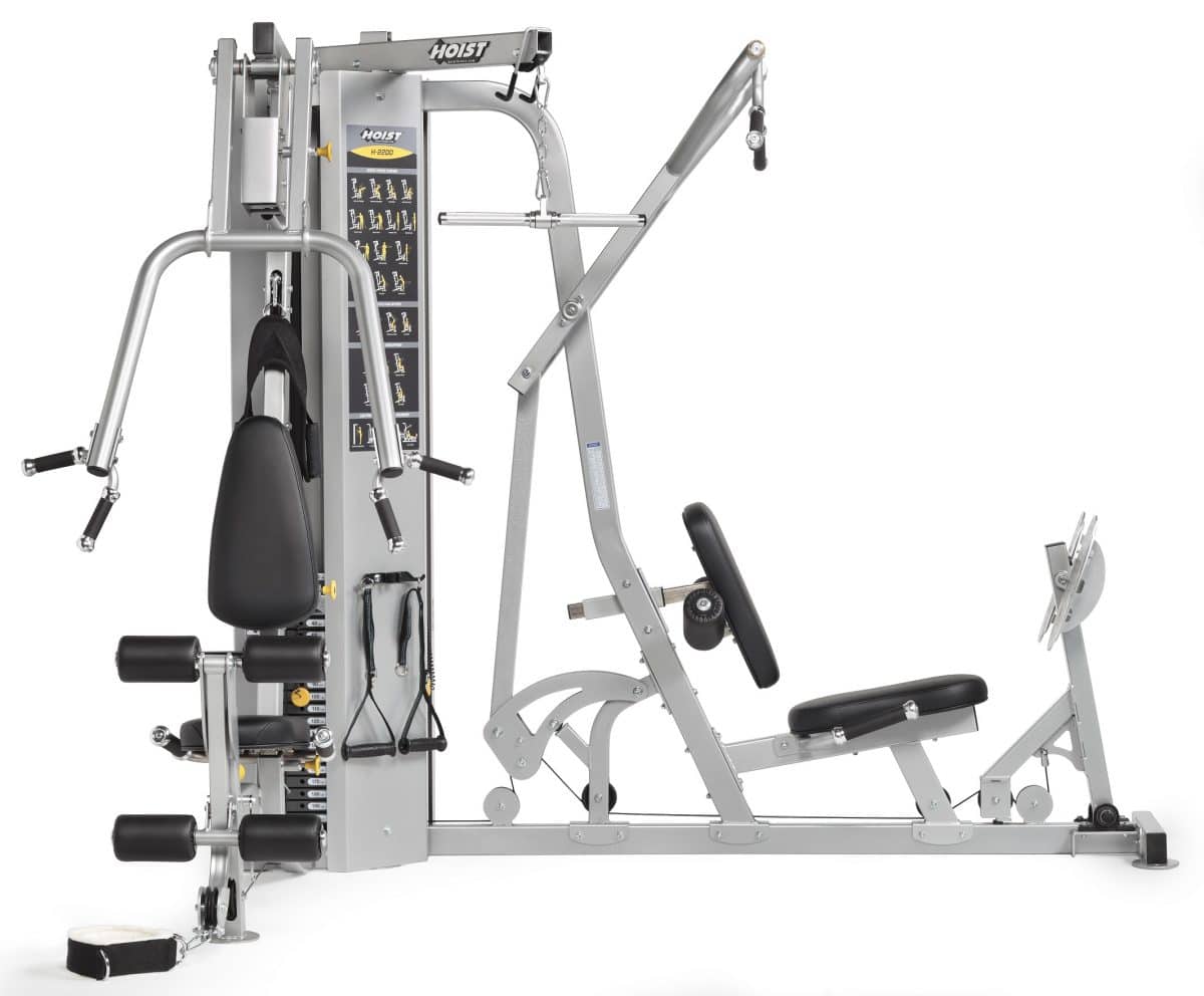 A gym equipment set with a squat and leg press.