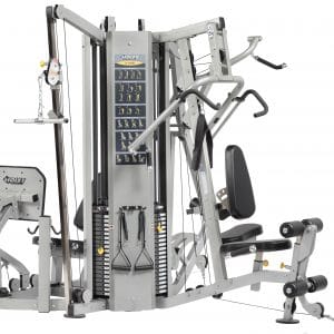 A gym machine with a variety of equipment.