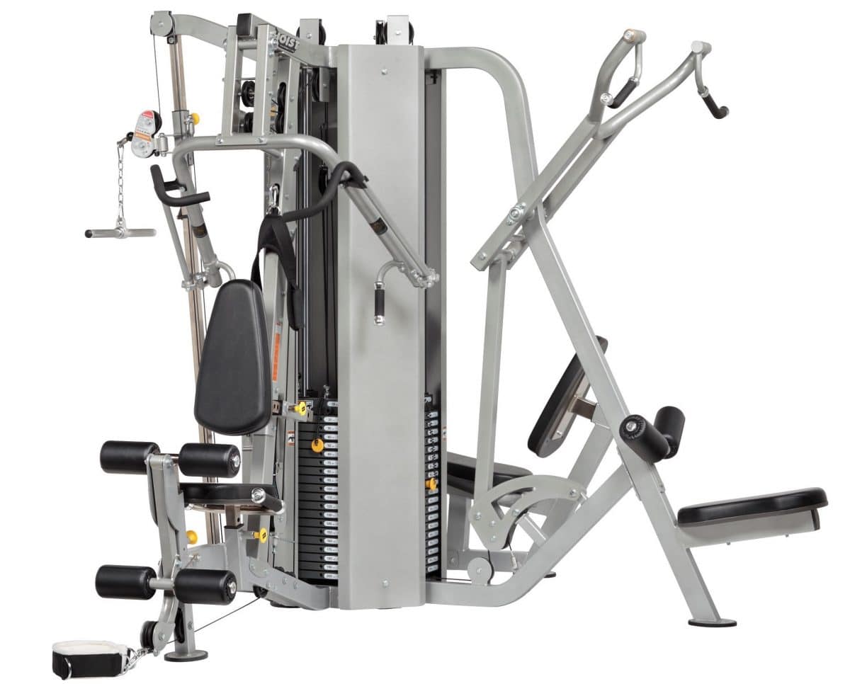 A gym machine with a variety of equipment.