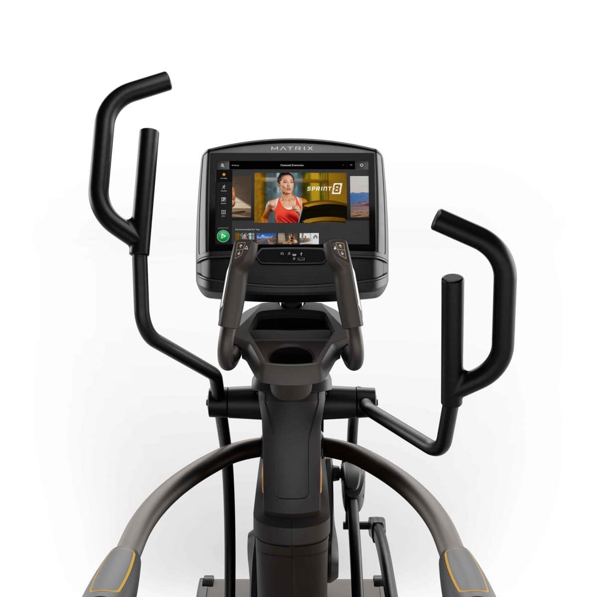 A elliptical trainer with a monitor on it.