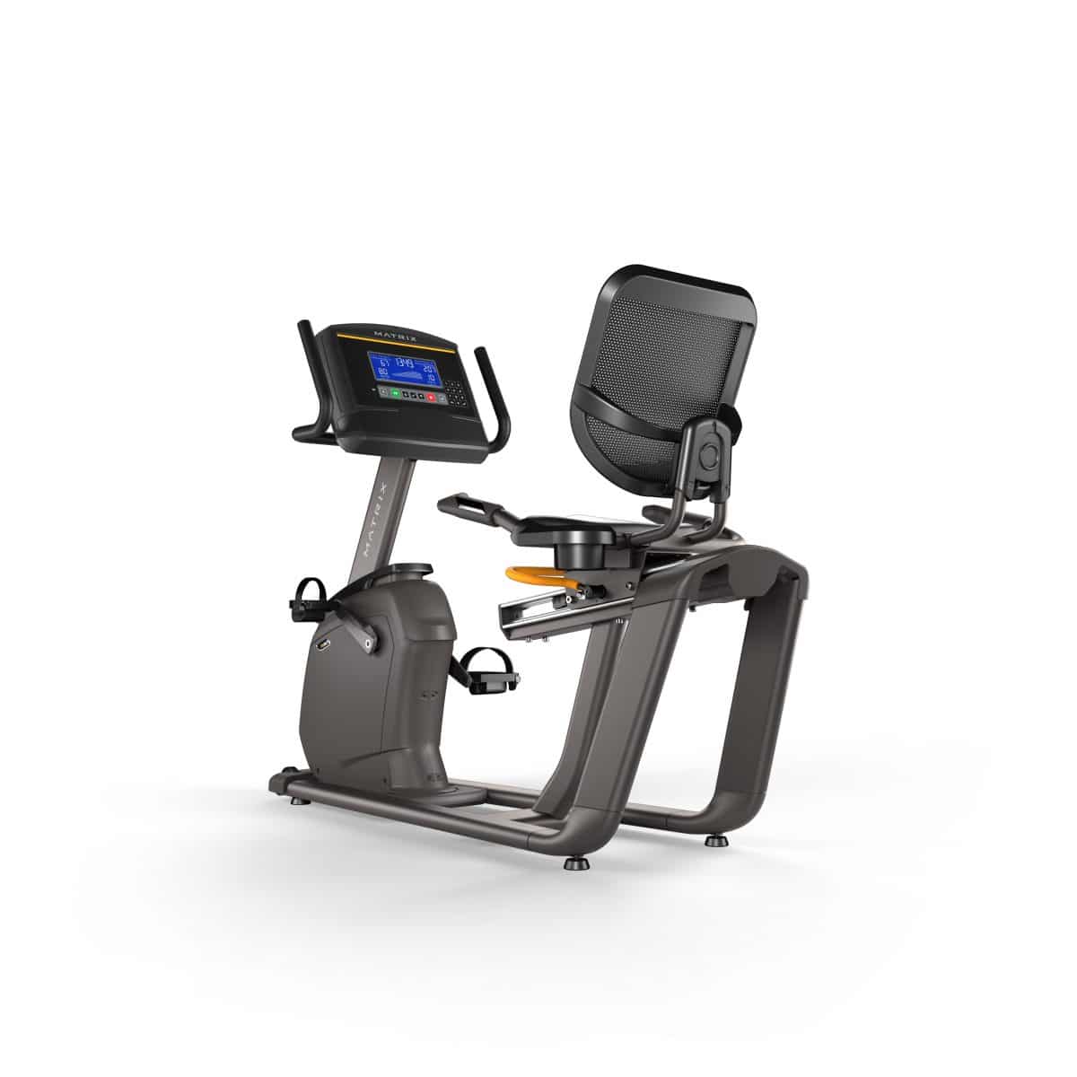 The recumbent exercise bike is shown on a white background.