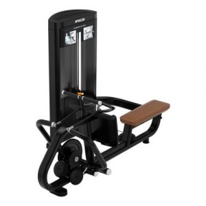 A gym machine with a wooden seat.