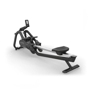 A rowing machine on a white background