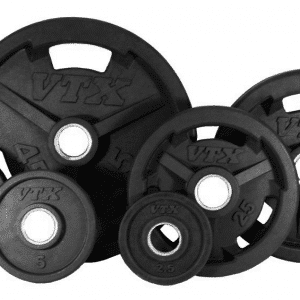 A set of black rubber olympic weight plates
