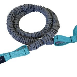 A dog leash with a blue handle on a white background