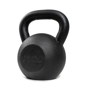 A black kettlebell on a white background.