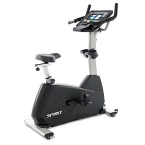 A stationary exercise bike with a tablet on it