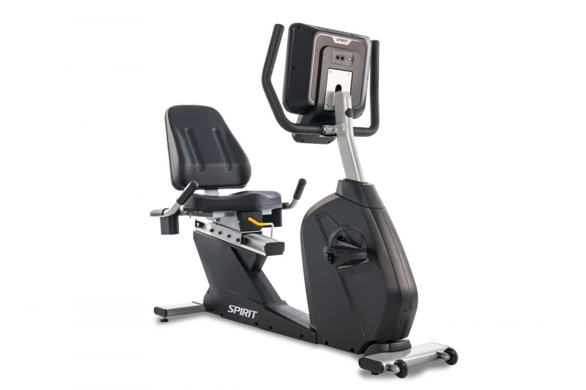 A stationary exercise bike on a white background.
