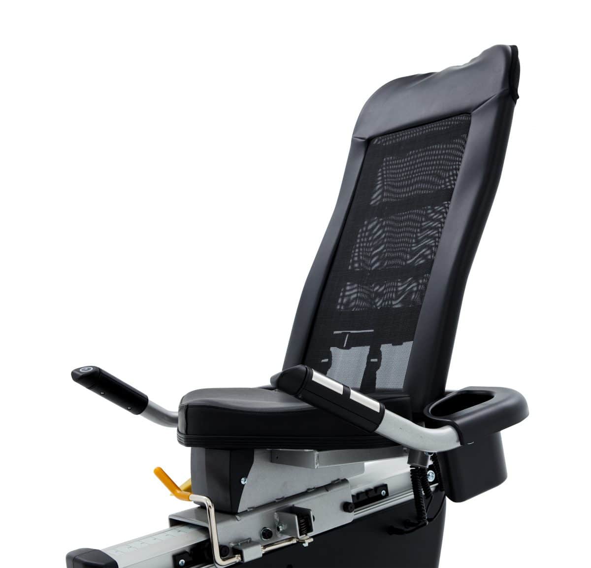 A stationary exercise bike with a seat and handlebars.