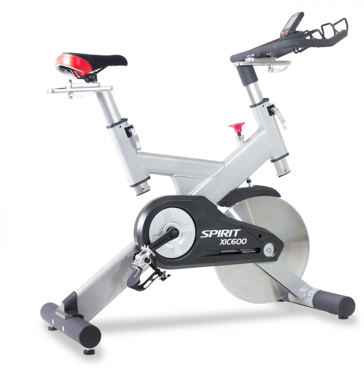 A stationary bike is shown on a white background.