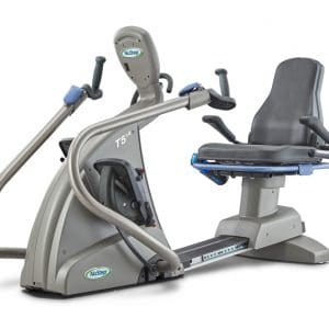A recumbent exercise bike with a seat on it