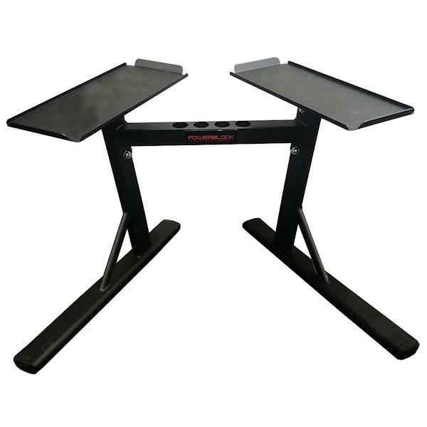 A black desk with two legs on it.