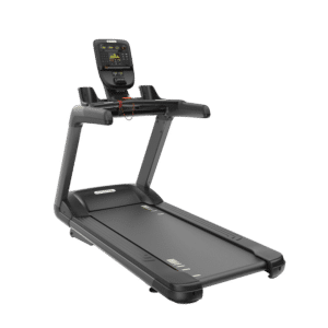A treadmill with a monitor on top of it