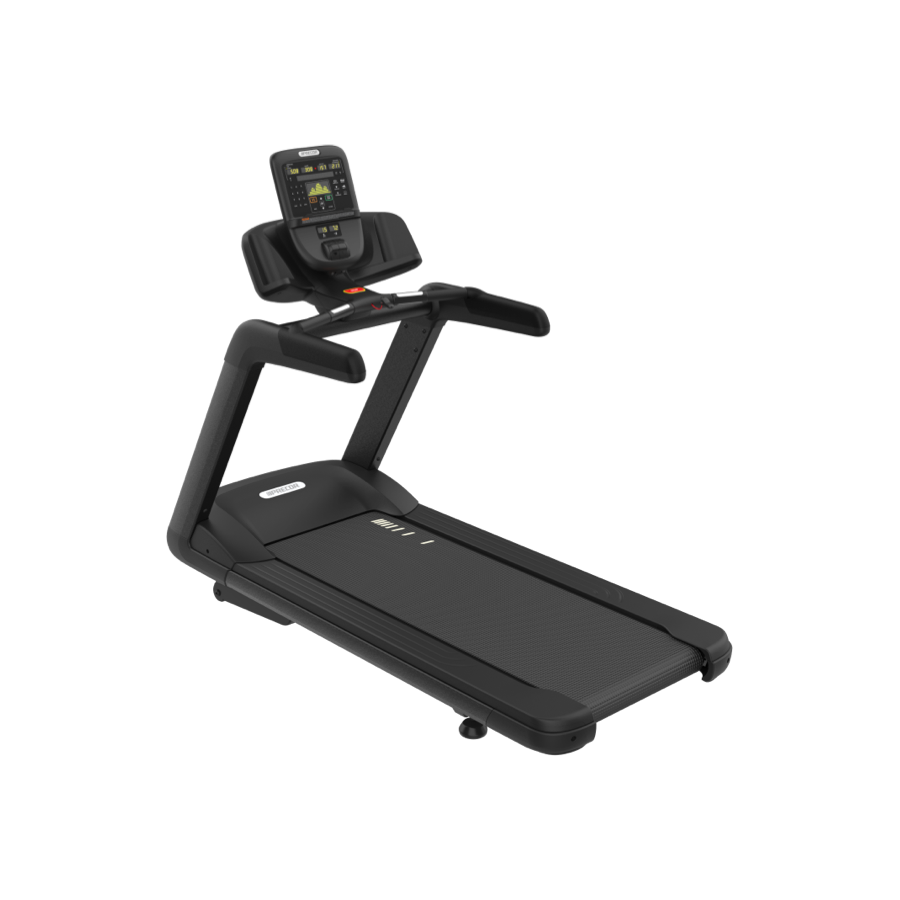 A treadmill with the seat up
