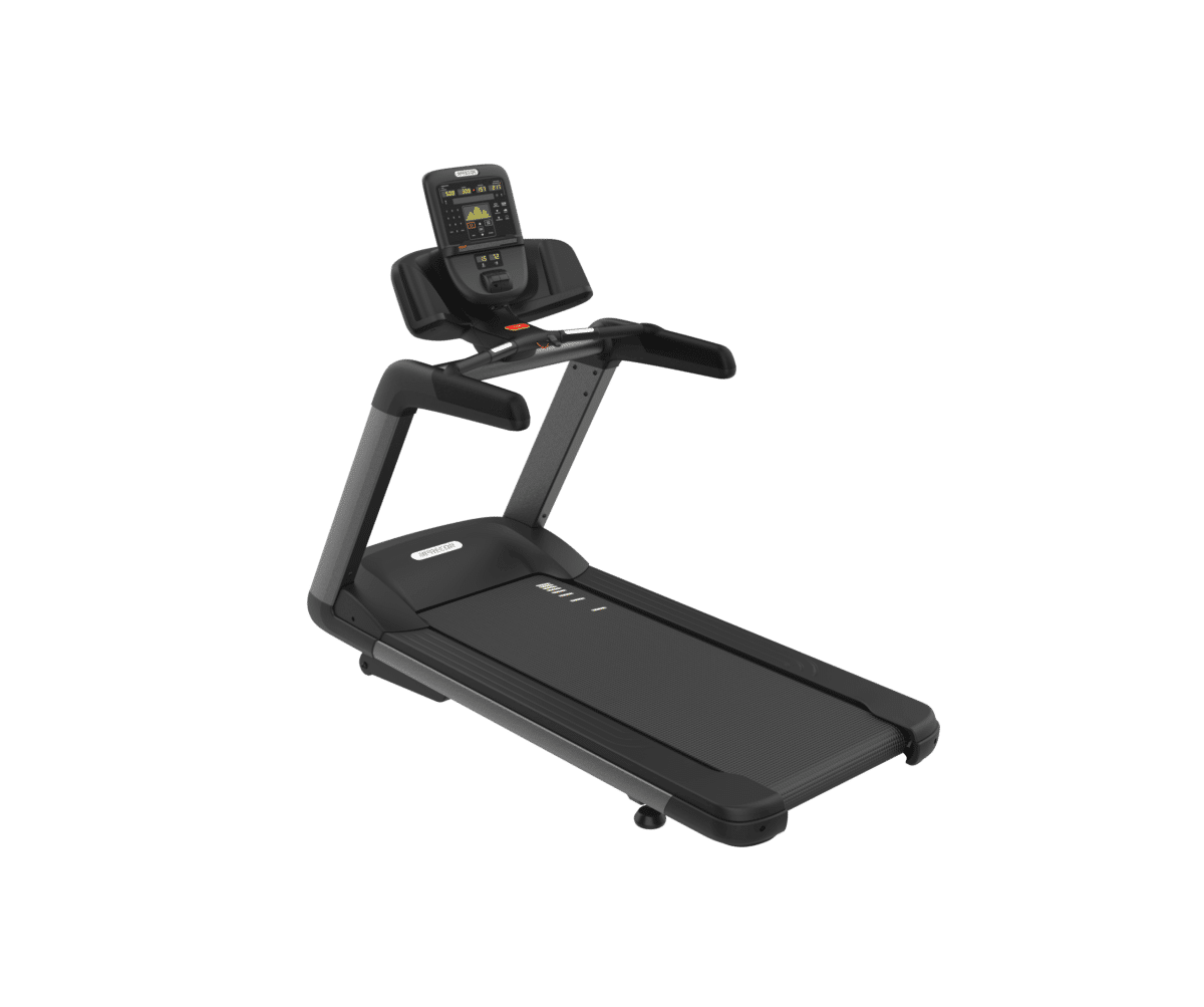 A stationary exercise bike with a monitor
